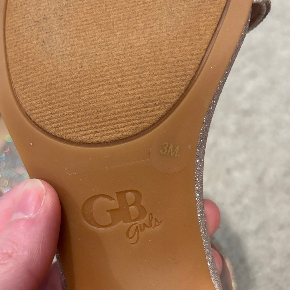 GB Girls Sparkling Silver Ankle Strap Heels - Picture 2 of 2
